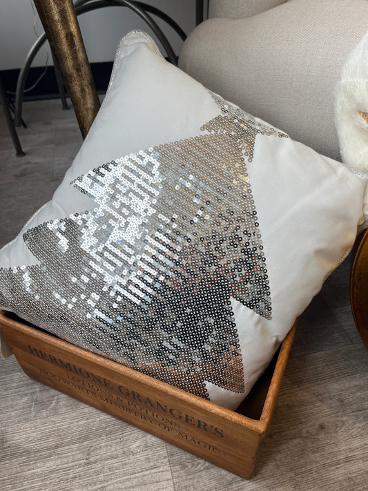 Silver Christmas Tree Cushion