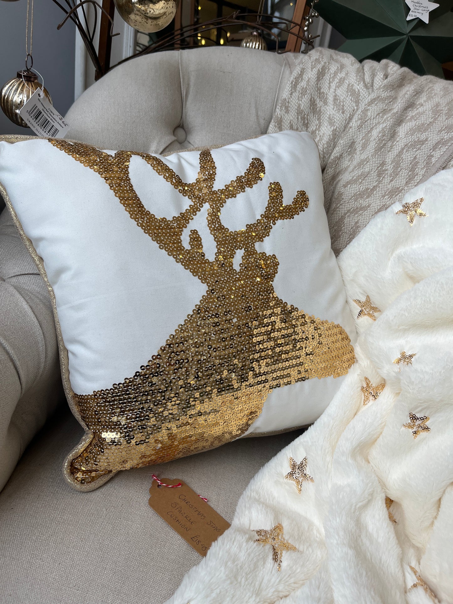 Christmas Stag Sequin Cushion