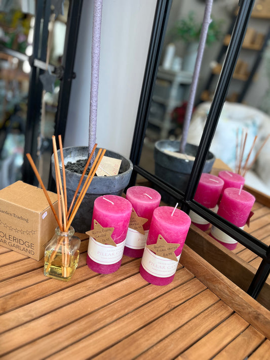 Grand Illusions: Rustic Fuchsia Pillar Candle