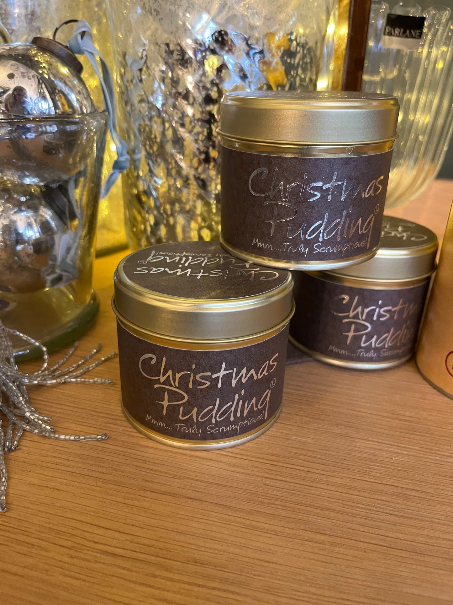 Lily Flame Christmas Pudding Tin Candle